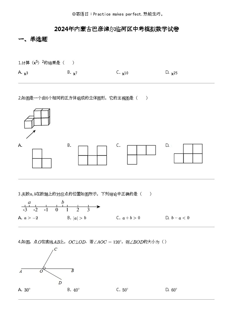2024年内蒙古巴彦淖尔临河区中考模拟数学试卷01