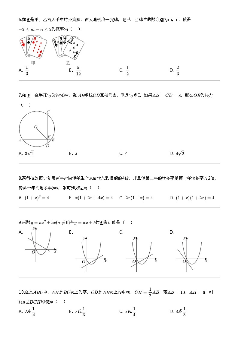 2024年安徽六安霍邱县中考模拟数学试卷02