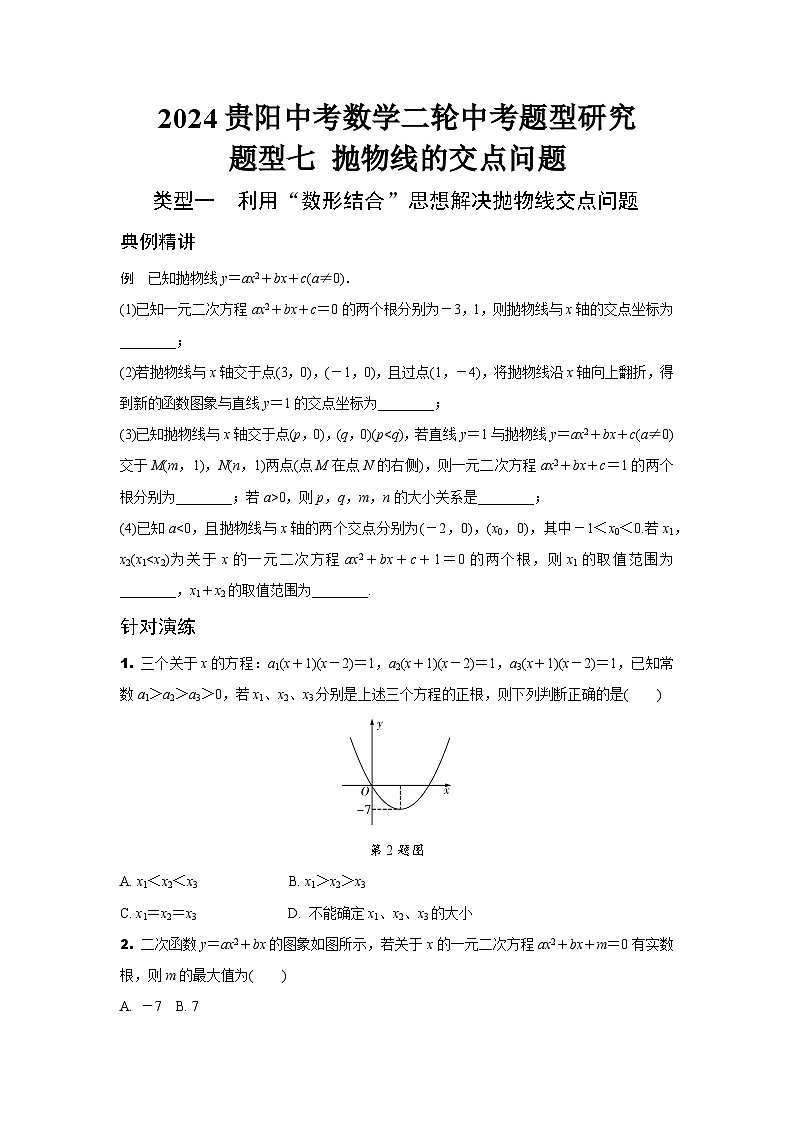 2024贵阳中考数学二轮中考题型研究 题型七 抛物线的交点问题 （含答案）第1页