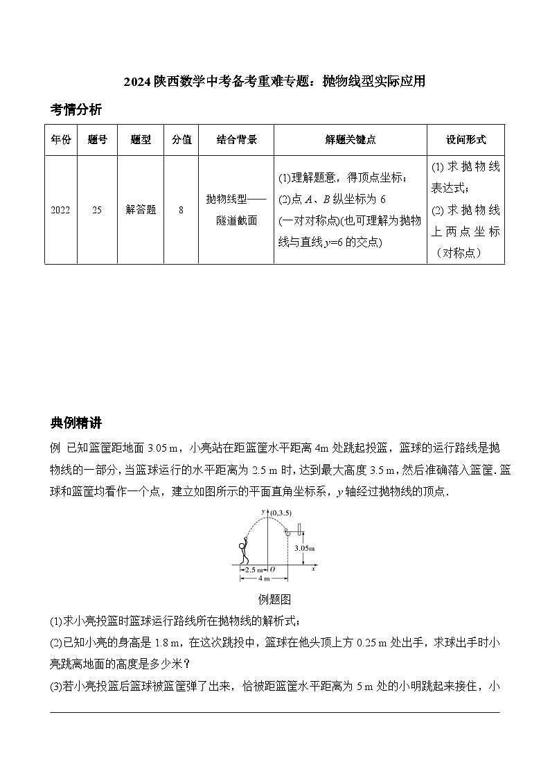2024陕西数学中考备考重难专题：抛物线型实际应用（课后练习）第1页