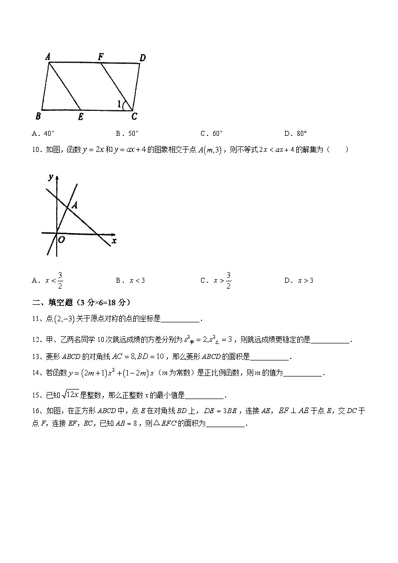 湖南省长沙市长沙县2023-2024学年八年级下学期月考数学试题(无答案)第2页