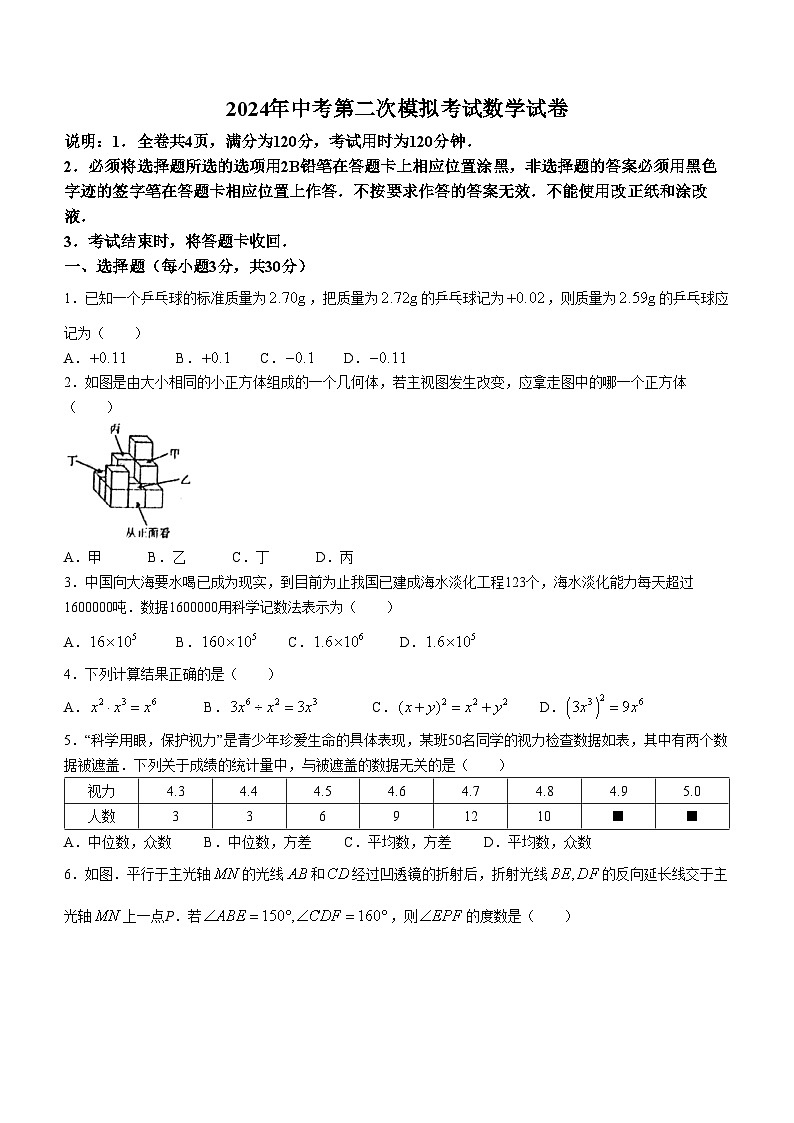 2024年广东省汕尾市普宁华美实验学校中考二模数学试题(无答案)01