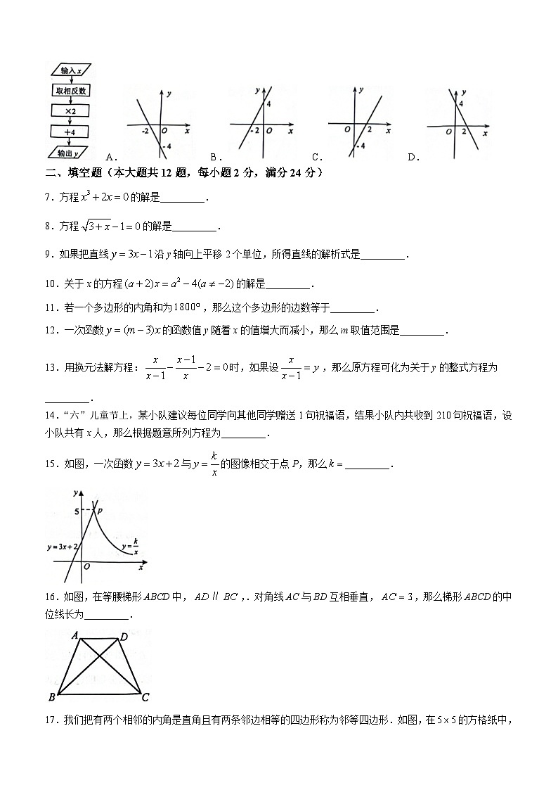 上海市奉贤区2023-2024学年八年级下学期期末数学试题(无答案)第2页