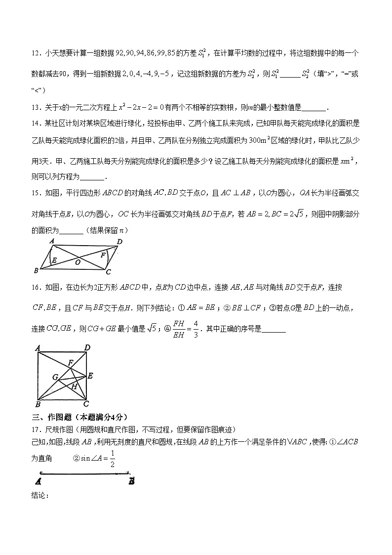 2024年山东省青岛大学附属中学中考三模数学试题(无答案)第3页
