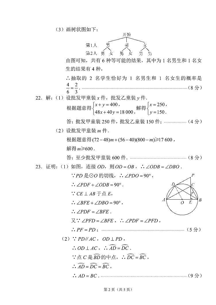 2024年湖南省常德市初中学校教研共同体学业水平模拟考试数学参考答案第2页