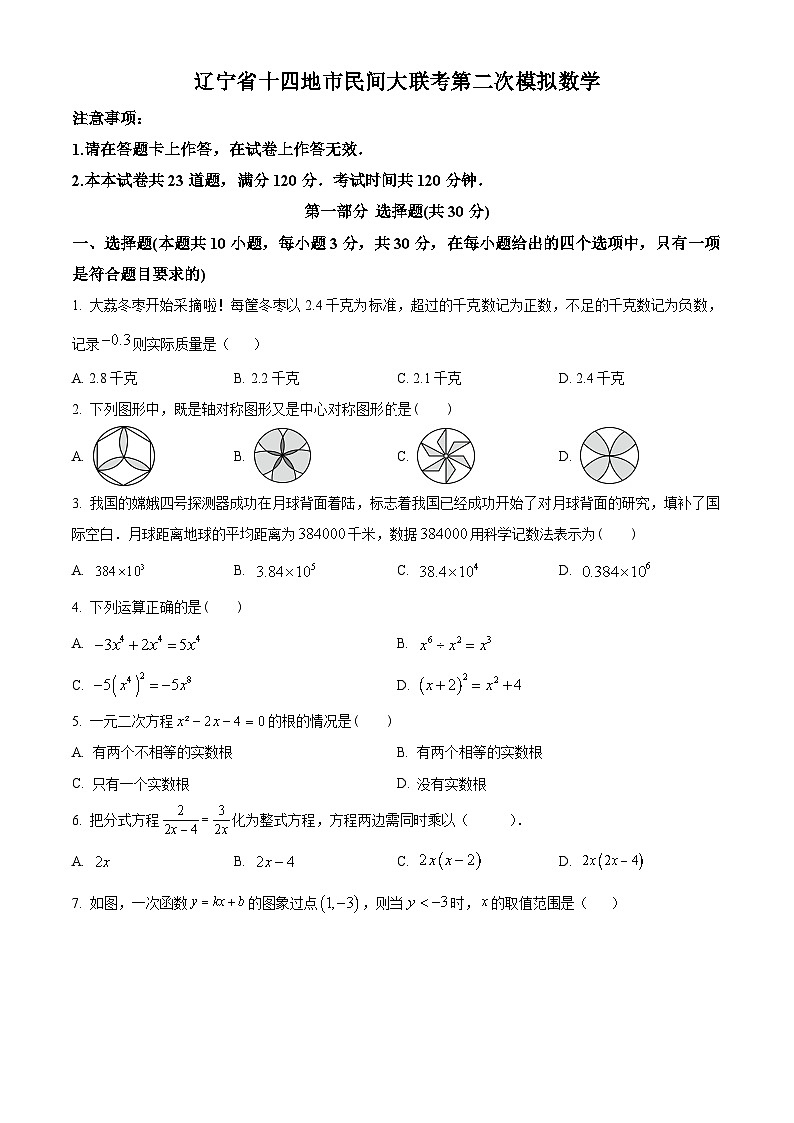 2024年辽宁省十四地市民间大联考中考第二次模拟考试数学试题（原卷版+解析版）01