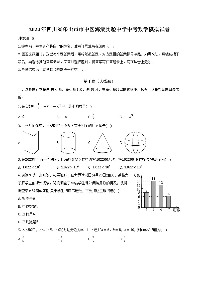 2024年四川省乐山市市中区海棠实验中学中考数学模拟试卷第1页