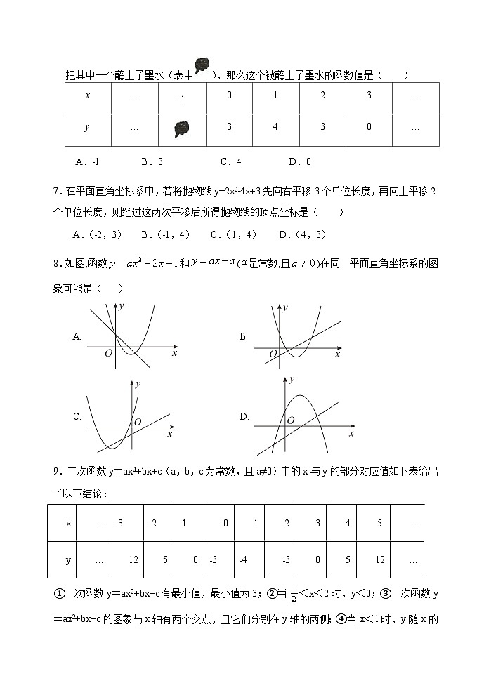四川省金堂县实验中学初2023届数学基础知识专项训练题7 二次函数第2页