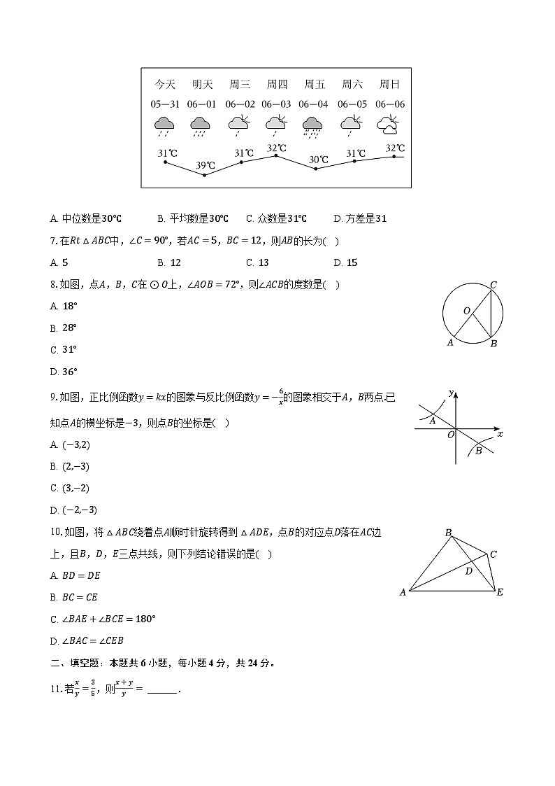 2024年福建省宁德市中考数学二检试卷（含解析）第2页