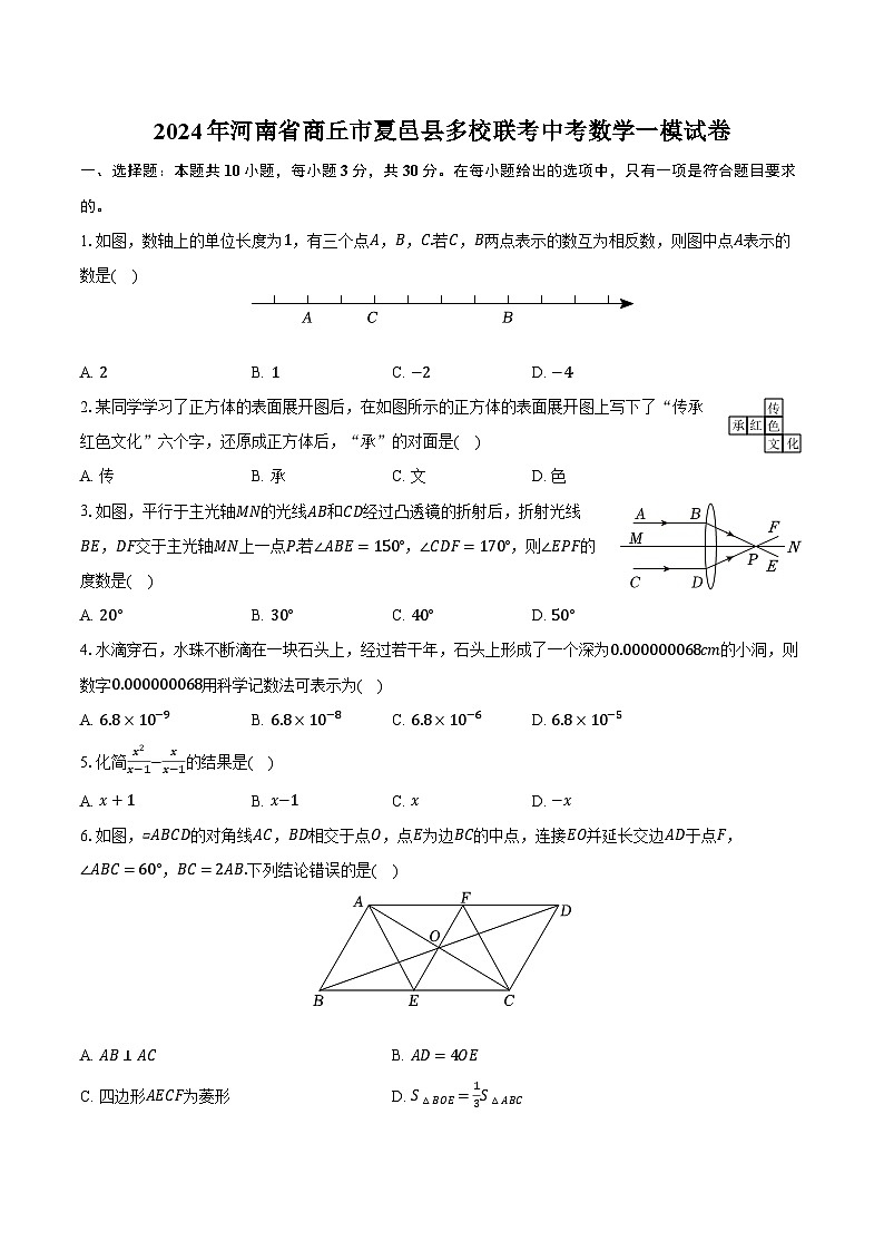 2024年河南省商丘市夏邑县多校联考中考数学一模试卷（含解析）第1页