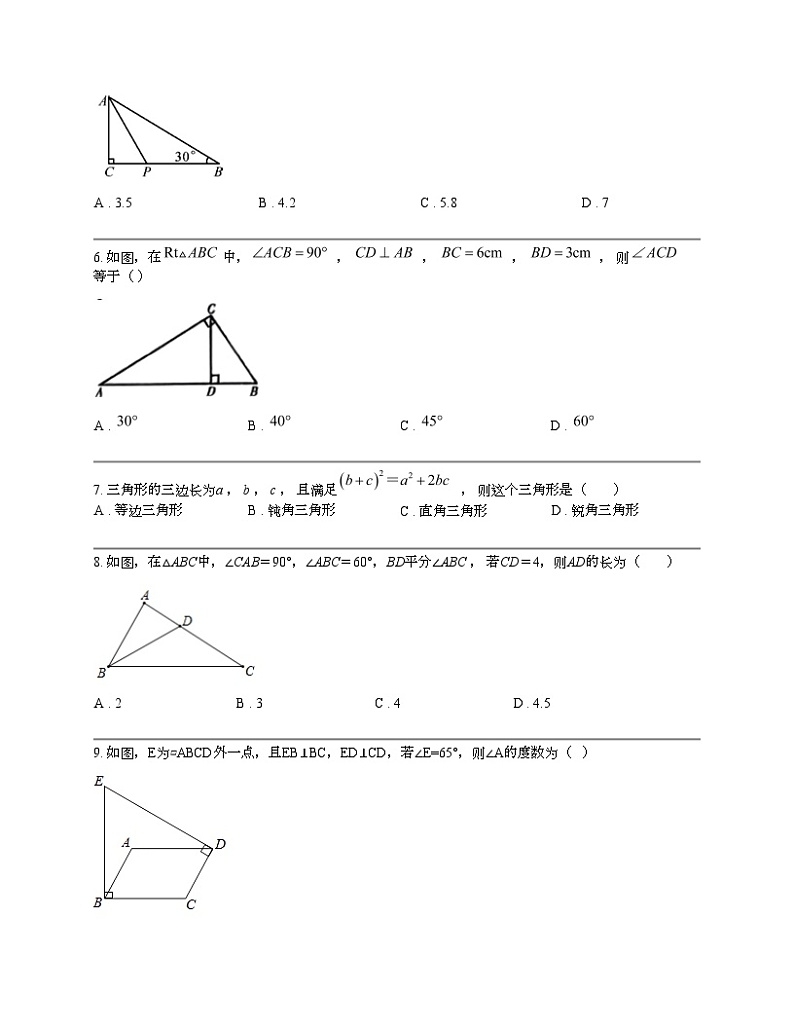 湖南省株洲市天元区白鹤学校2023-2024学年八年级下学期月考数学试题02