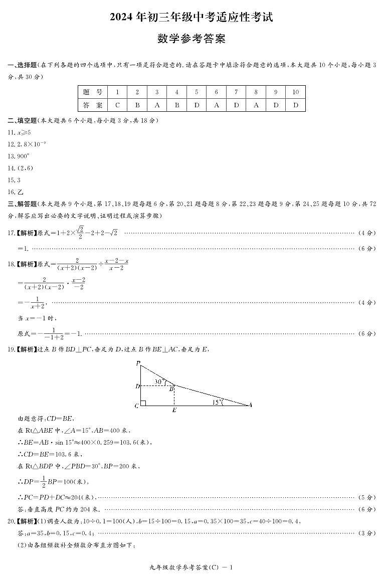 2024年湖南省长沙市长郡教育集团中考适应性考试（三模）数学试题01