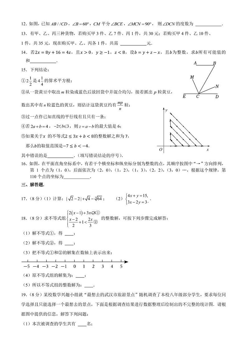 湖北省武汉市洪山区卓刀泉中学2023-2024学年七年级下学期6月月考数学试卷第2页