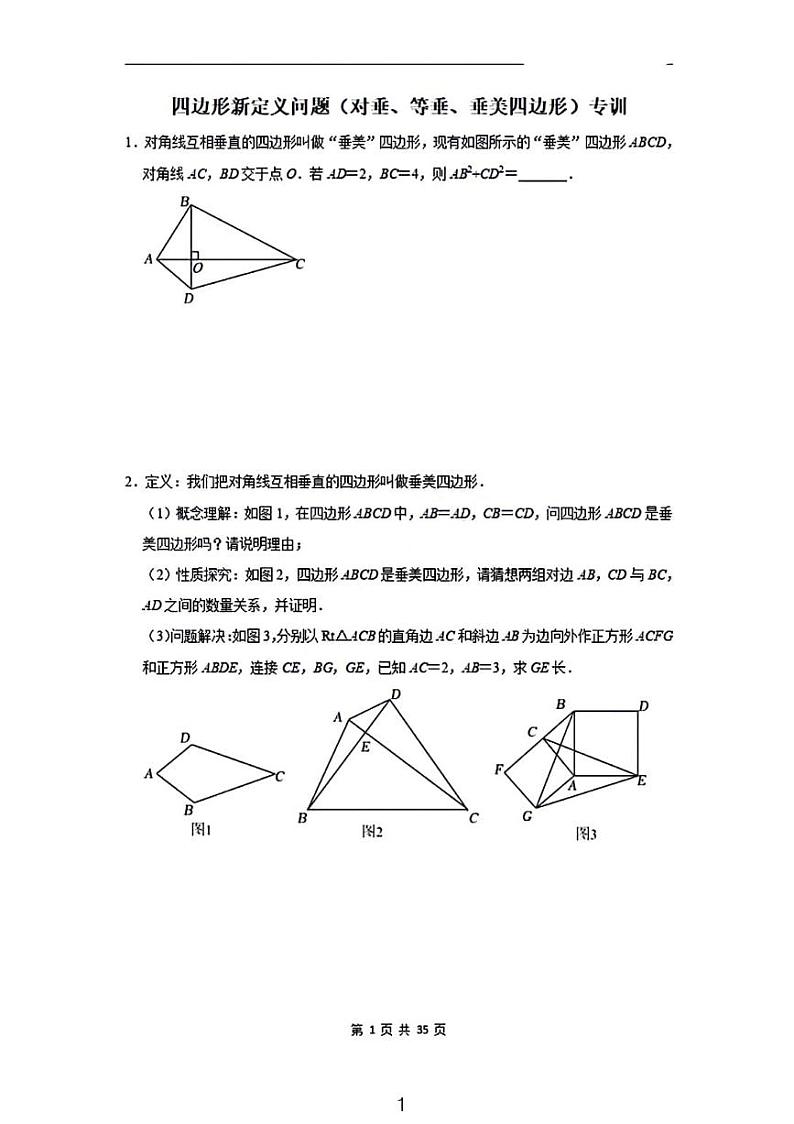 四边形新定义问题（对垂、等垂、垂美四边形）专训（含答案）第1页