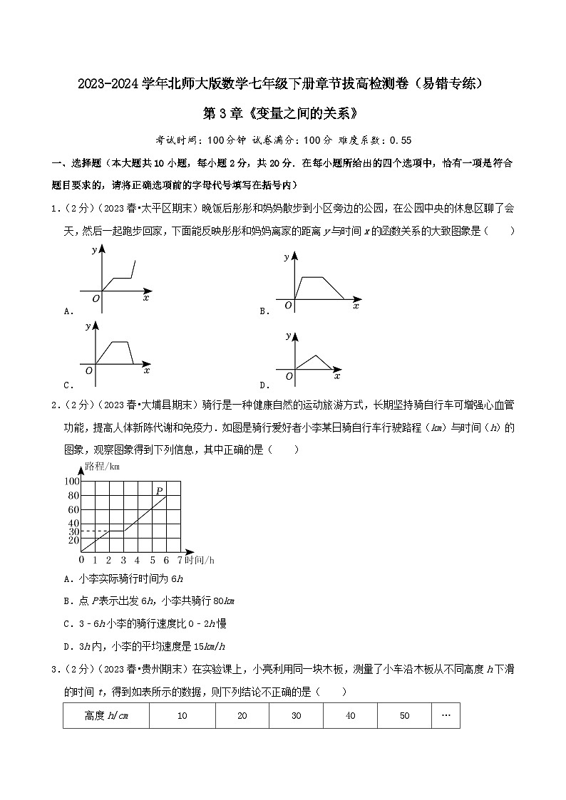 第3章《变量之间的关系》【易错题拔高卷】-2023-2024学年北师大版数学七年级下册章节复习检测卷01