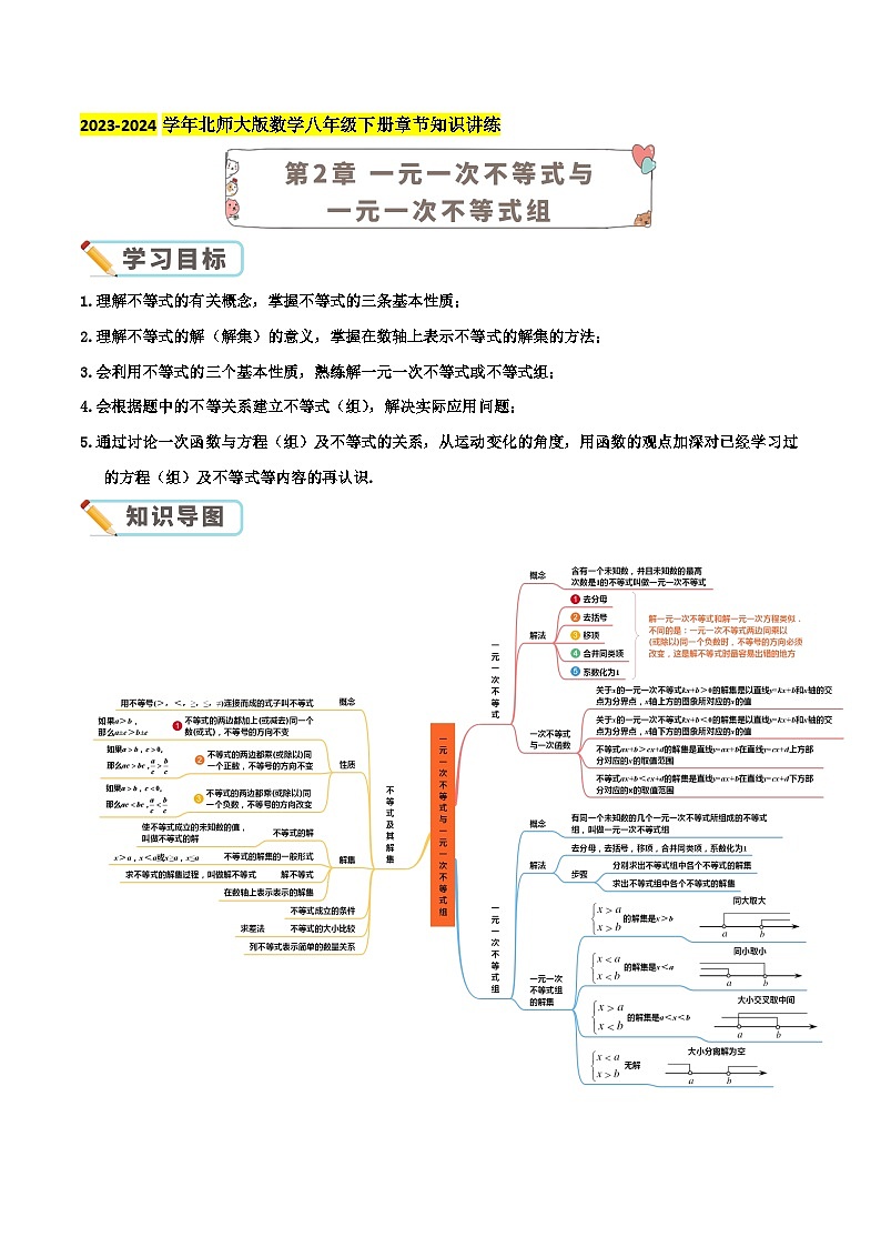 第2章《一元一次不等式与一元一次不等式组》【培优讲练】-2023-2024学年北师大版数学八年级下册章节复习讲义01
