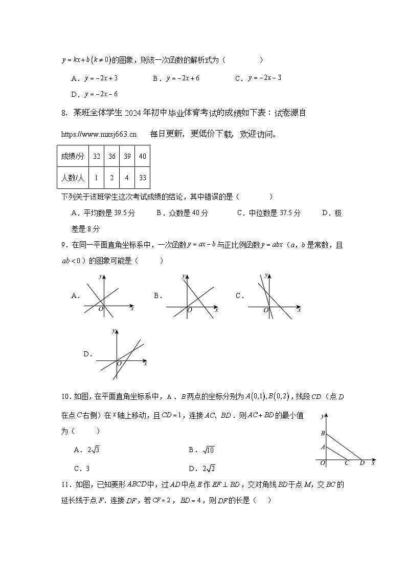 贵州省黔东南州2023-2024学年八年级下册数学期末模拟测试卷（二）第2页