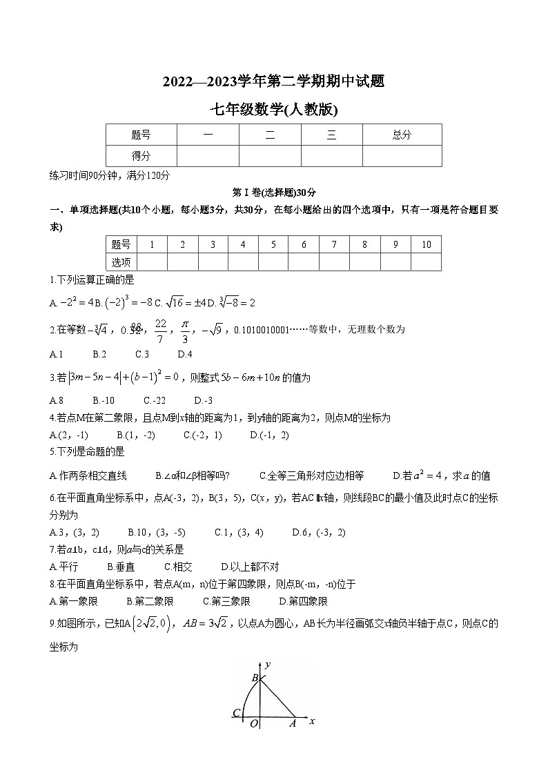 临县第四中学校2022-2023学年七年级下学期期中考试数学试卷(含答案)01