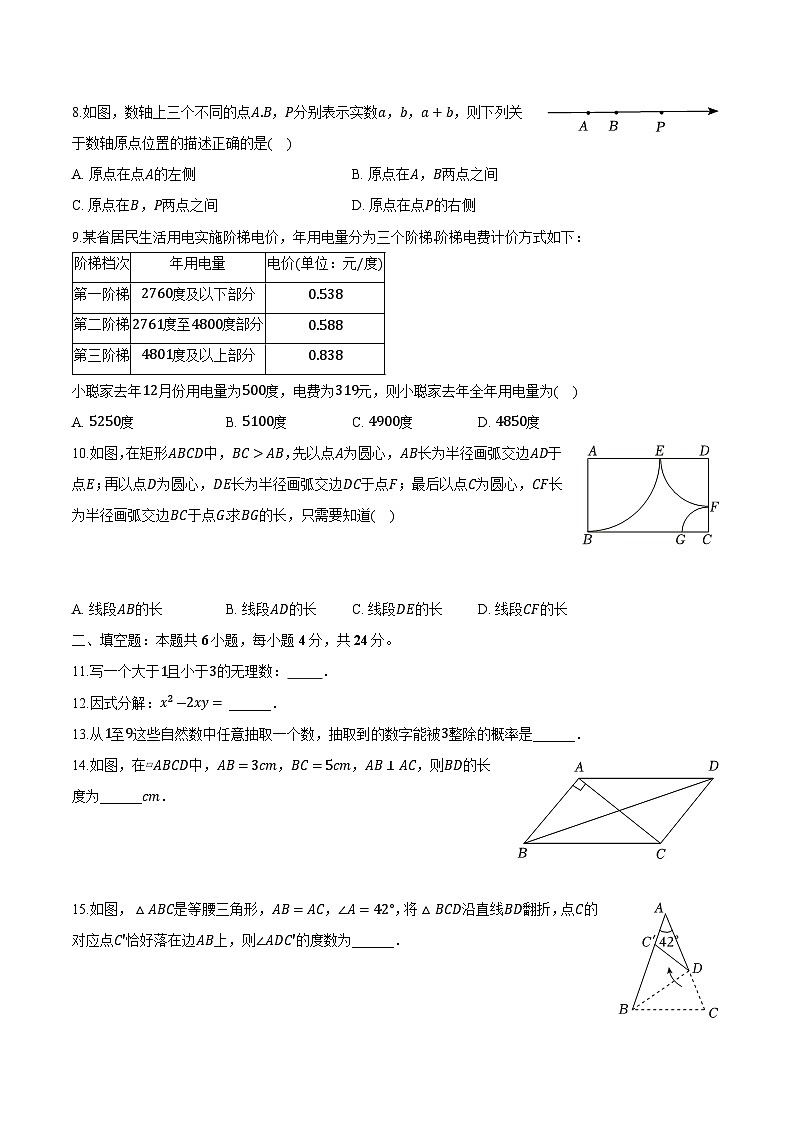 浙江省台州市2024届九年级下学期中考一模数学试卷(含答案)第2页