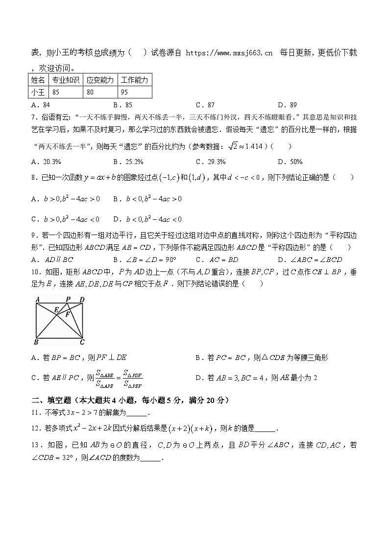2024年安徽省马鞍山市含山县多校中考三模数学试题第2页