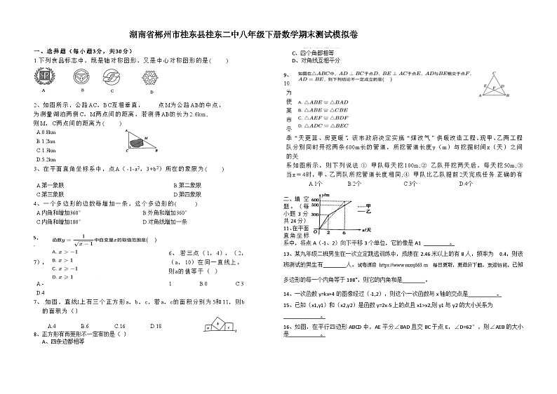 湖南省郴州市桂东县第二中学2023--2024学年八年级下学期期末数学模拟测试卷01