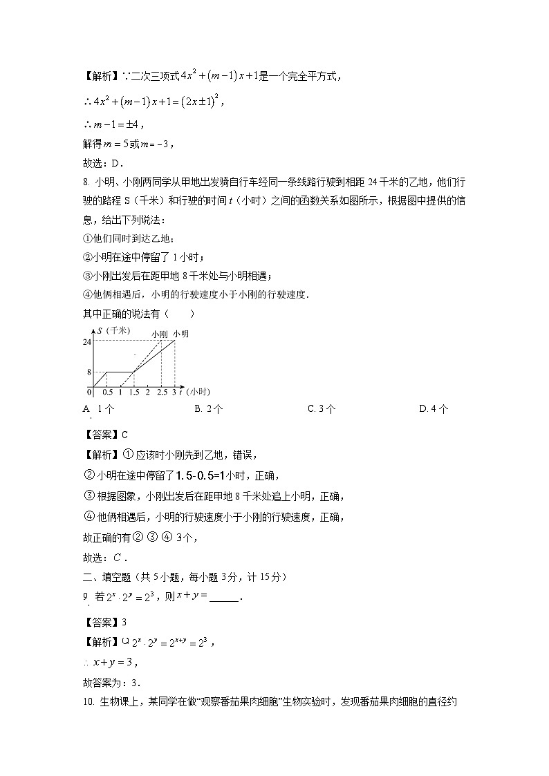 数学：陕西省宝鸡市扶风县2023-2024学年七年级下学期期中试题（解析版）第3页