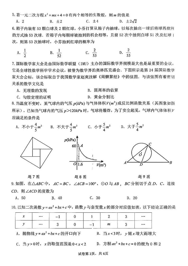 广东省珠海市珠海市文园中学2024年中考第三次模拟考试九年级数学试卷02