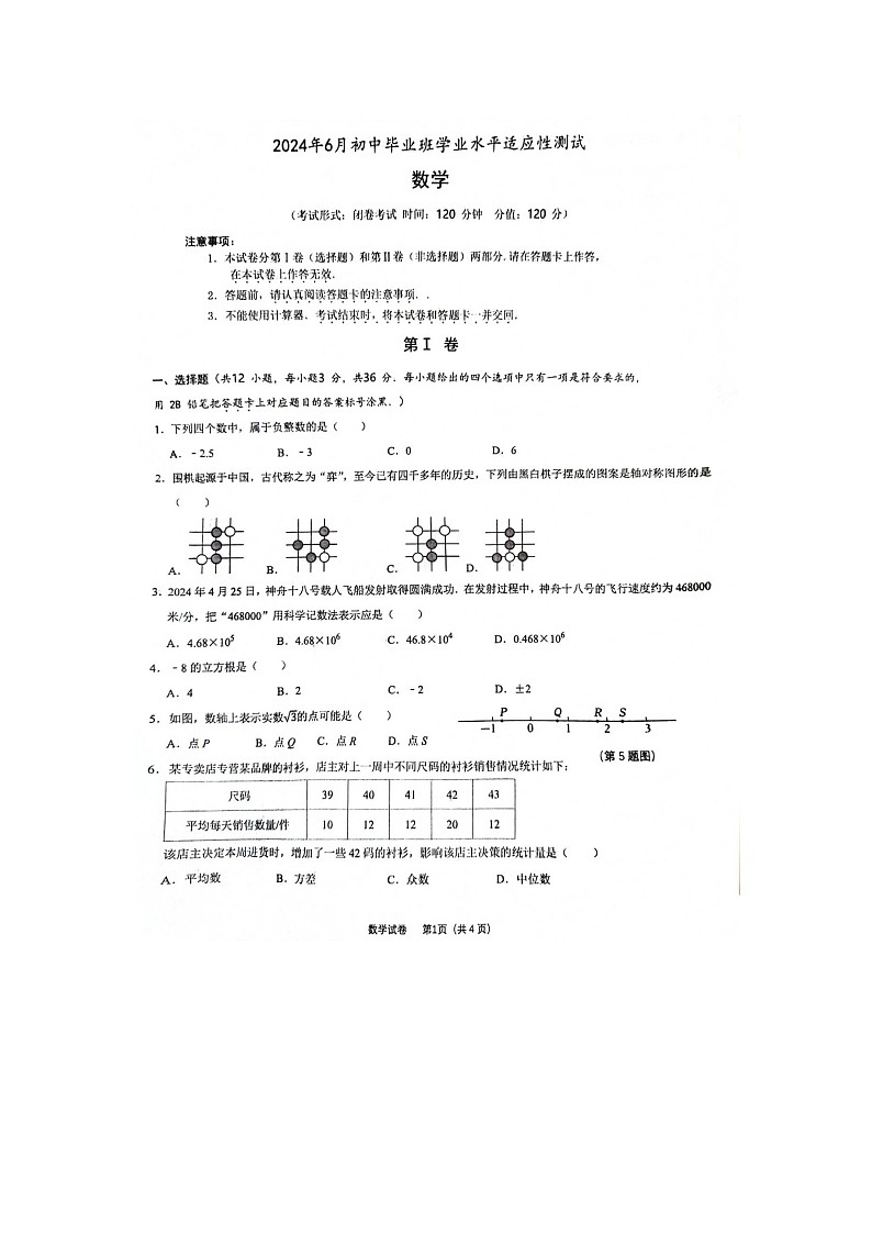 2024年广西南宁三中玉高附中等名校联考九年级中考数学模拟试卷第1页