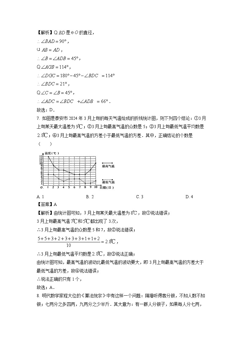 数学：山东省泰安市新泰市2024年中考三模试题（解析版）第3页