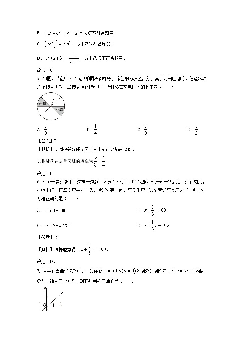 数学：浙江省杭州市上城区2024年九年级中考一模试题（解析版）02