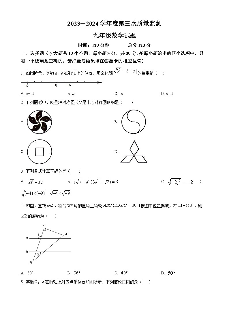 2024年山东省菏泽市鄄城县九年级中考三模数学试题（原卷版）第1页