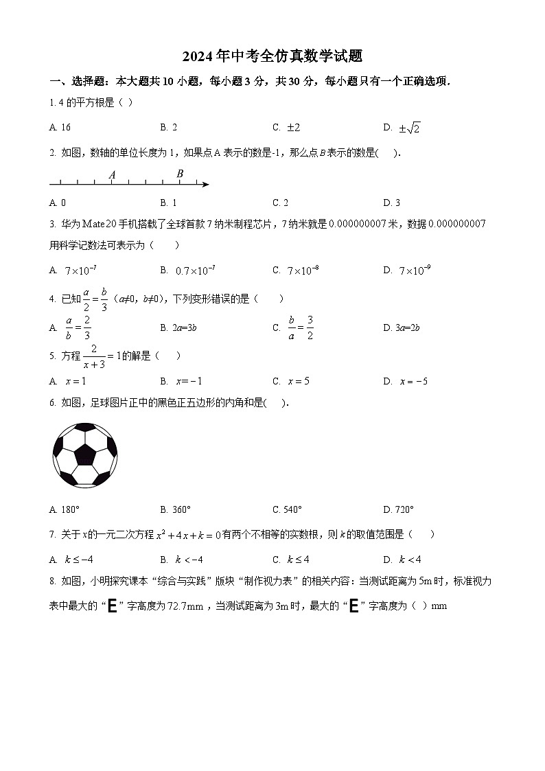2024年甘肃省康县阳坝镇初级中学九年级下学期模拟数学试题（原卷版+解析版）01