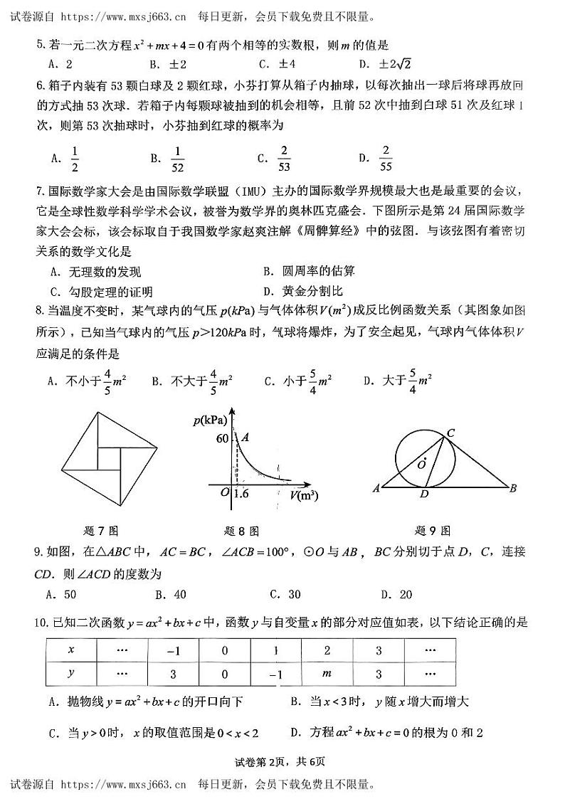 广东省珠海市珠海市文园中学2024年中考第三次模拟考试九年级数学试卷02