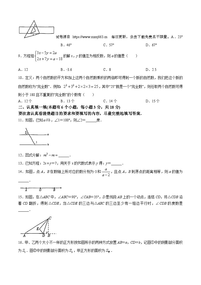 浙江省杭州市滨江区杭州江南实验学校2023-2024学年七年级下学期期中数学试题(无答案)02