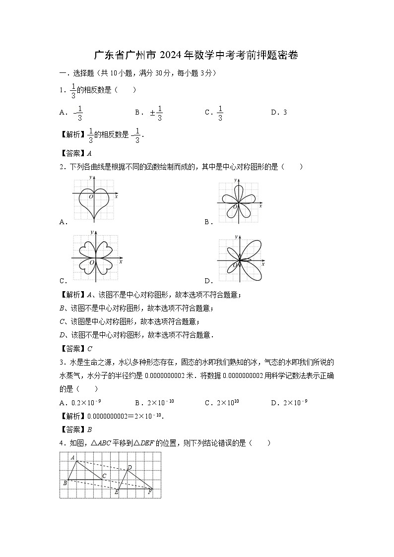 【数学】广东省广州市2024年中考考前押题密卷（解析版）第1页