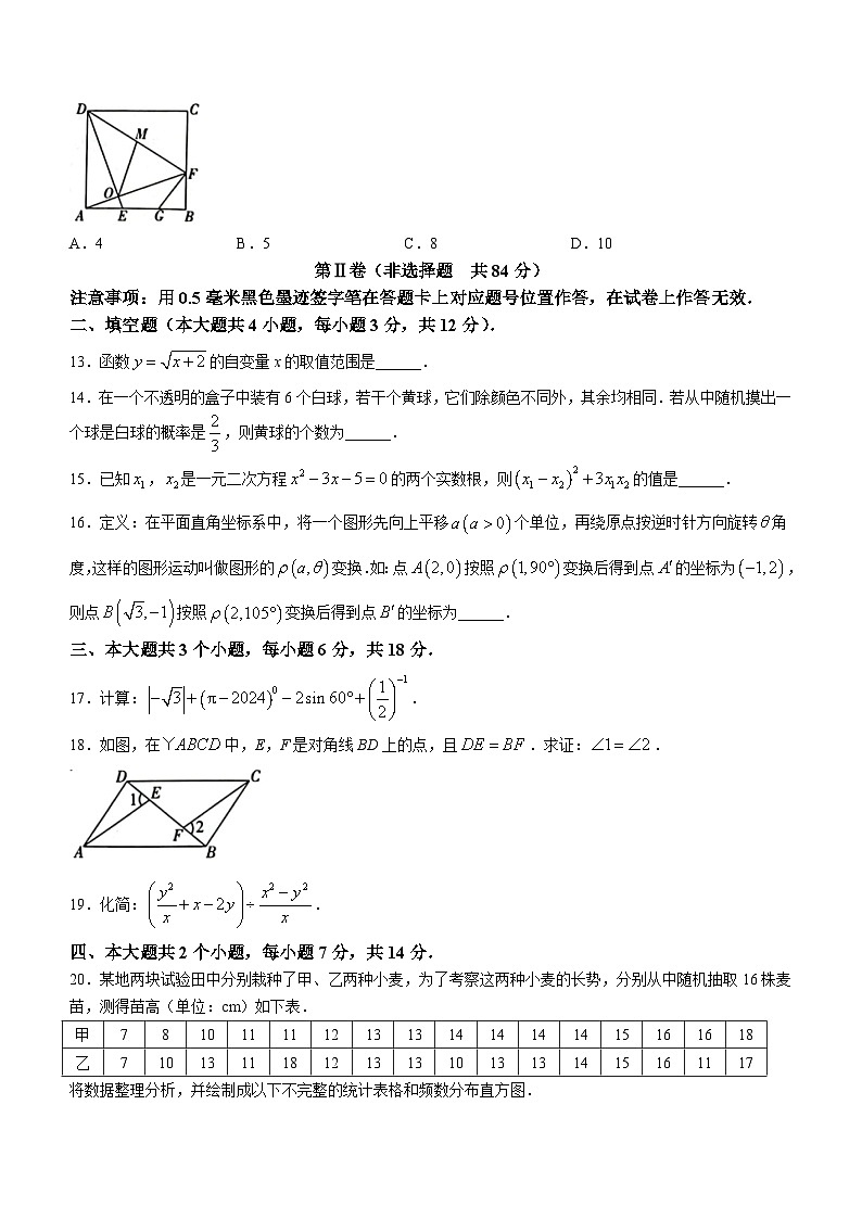 2024年四川省泸州市中考数学试题（含答案）第3页