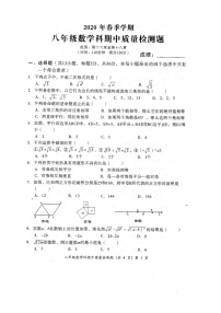 广西防城港市防城区2020年春季学期八年级数学科期中质量检测题（扫描版含答案）