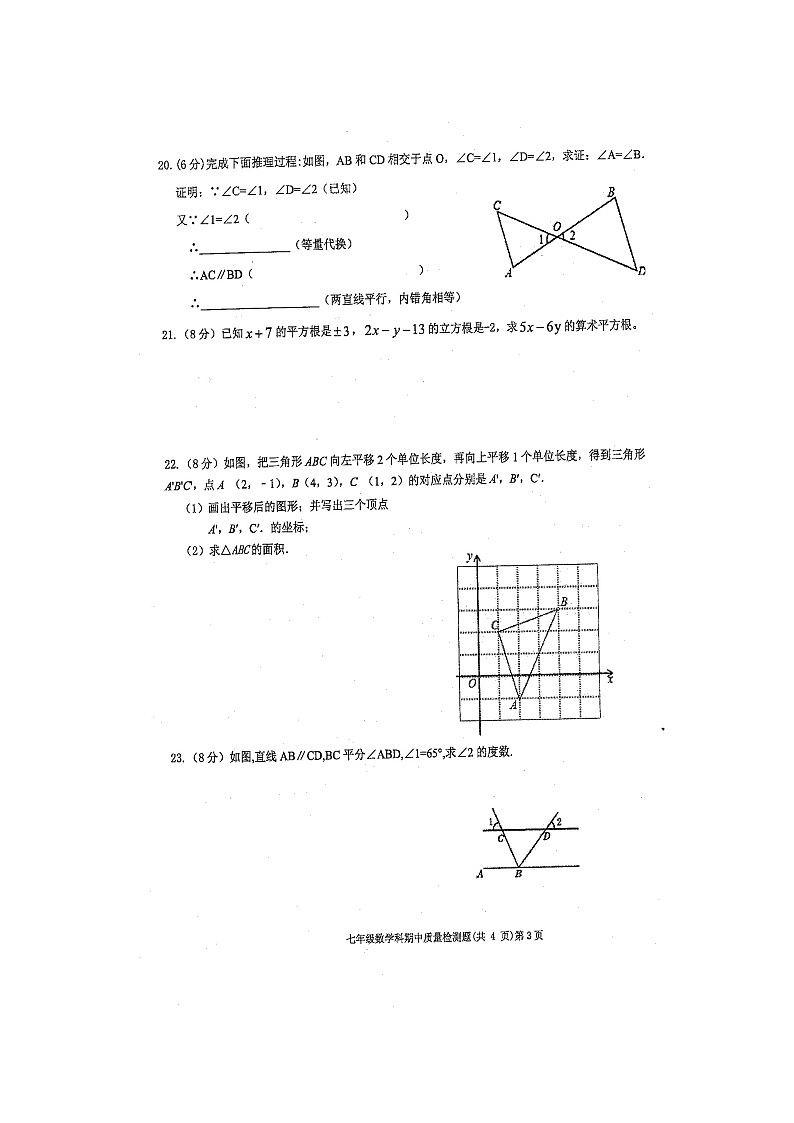 广西防城港市防城区2021年春季学期七年级数学期中质量检测题（扫描版含答案）第3页