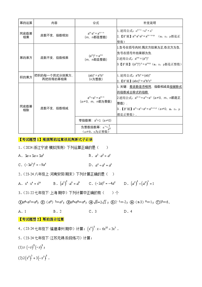清单02 幂的运算 全章复习 （8种题型解读）（原卷版）第2页