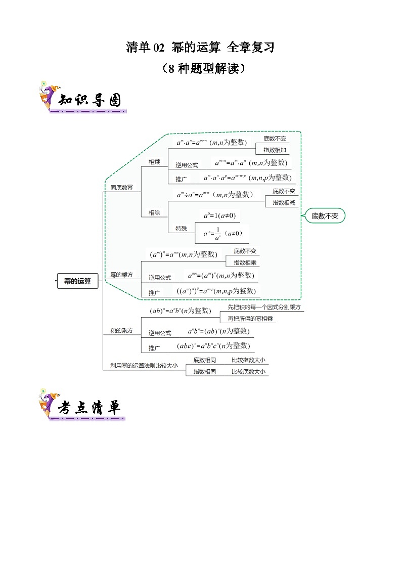 清单02 幂的运算 全章复习 （8种题型解读）（解析版）第1页