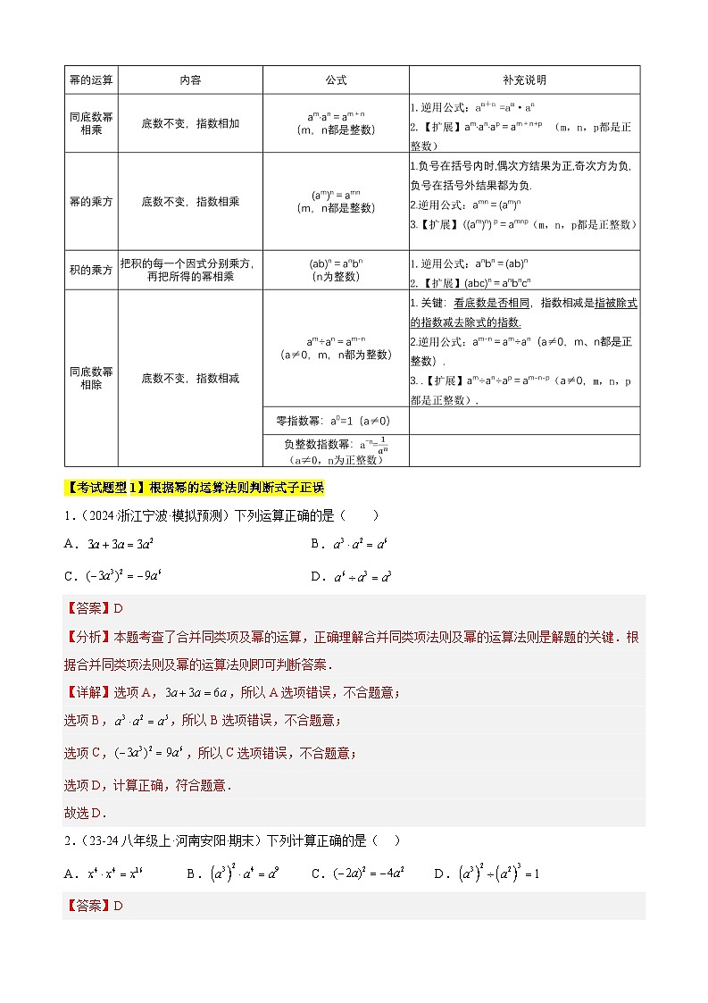 清单02 幂的运算 全章复习 （8种题型解读）（解析版）第2页