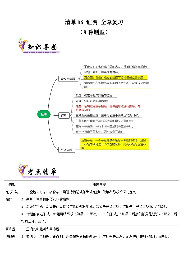 清单06 证明 全章复习（8种题型）（解析版）第1页
