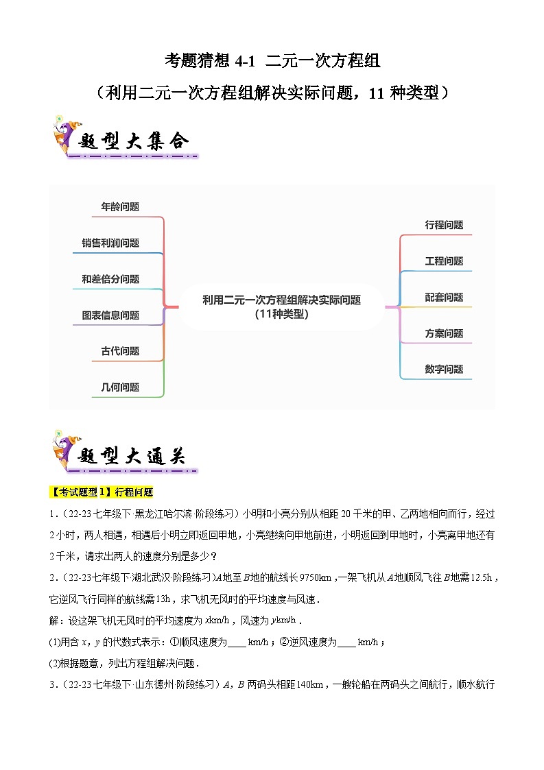 考题猜想4-1 二元一次方程组（利用二元一次方程组解决实际问题，11种类型） （原卷版+解析版）01