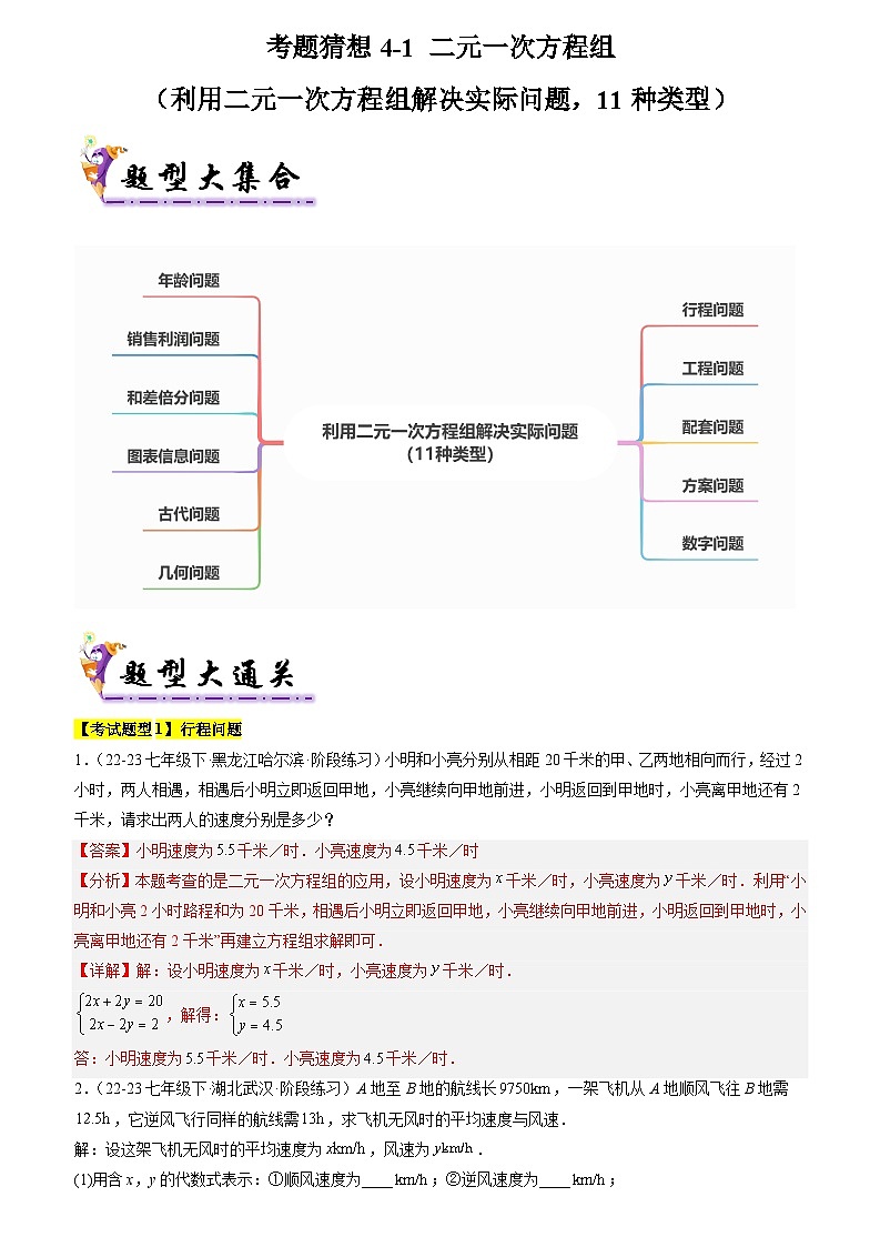 考题猜想4-1 二元一次方程组（利用二元一次方程组解决实际问题，11种类型） （原卷版+解析版）01