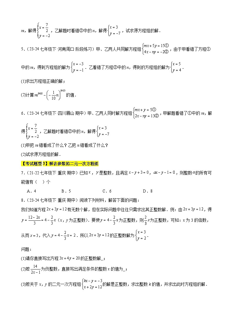 考题猜想4.2 二元一次方程组 （11种计算题）（原卷版+解析版）02