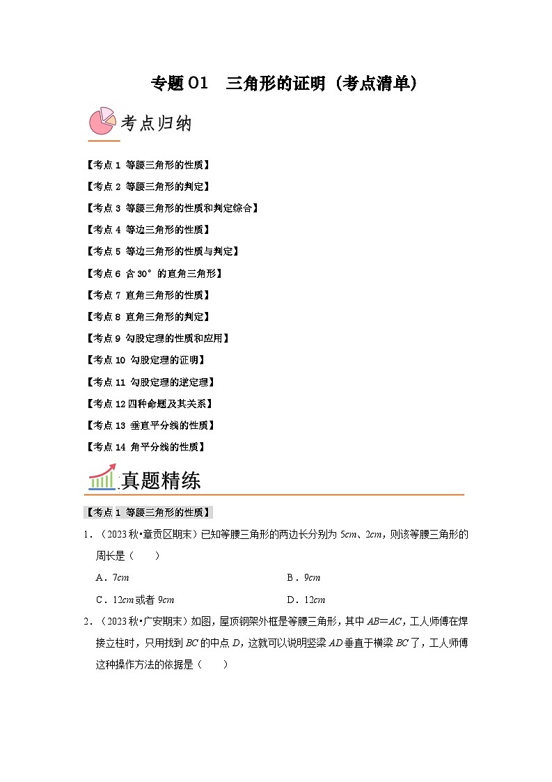 专题01 三角形的证明（考点清单）（原卷版）第1页