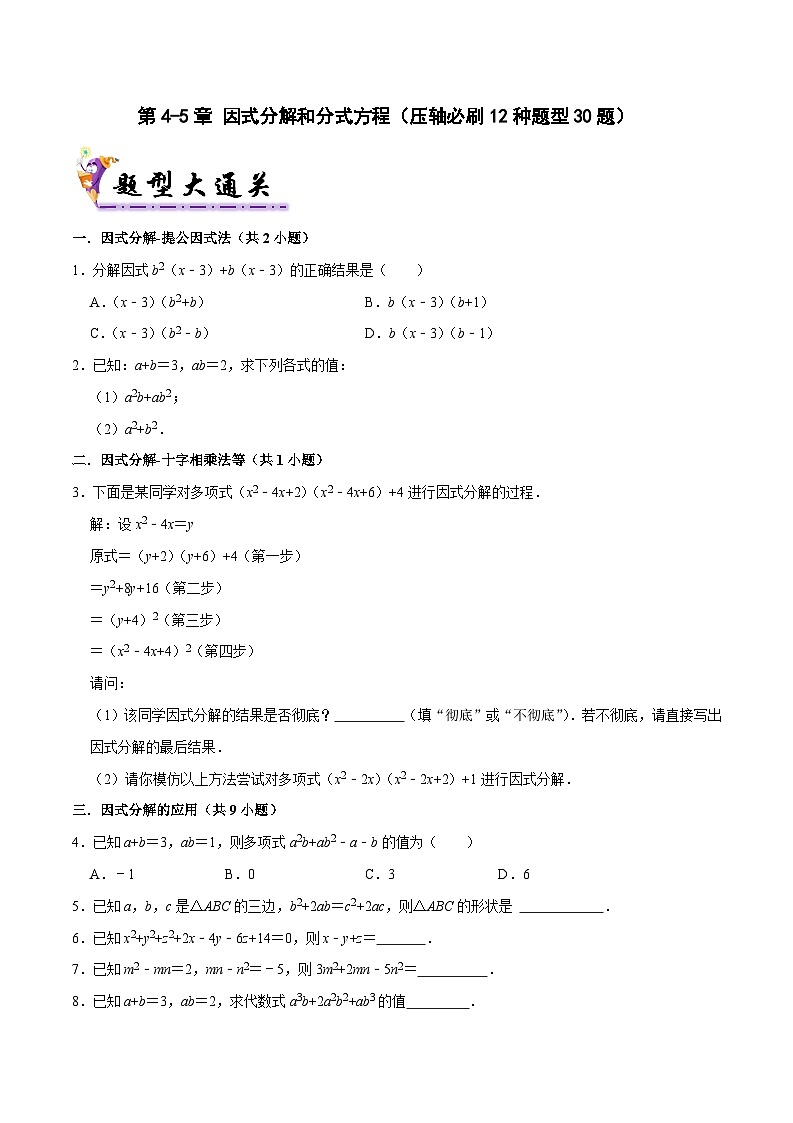 第4-5章 因式分解和分式方程（考点压轴，压轴必刷12种题型30题）（原卷版+解析版）01