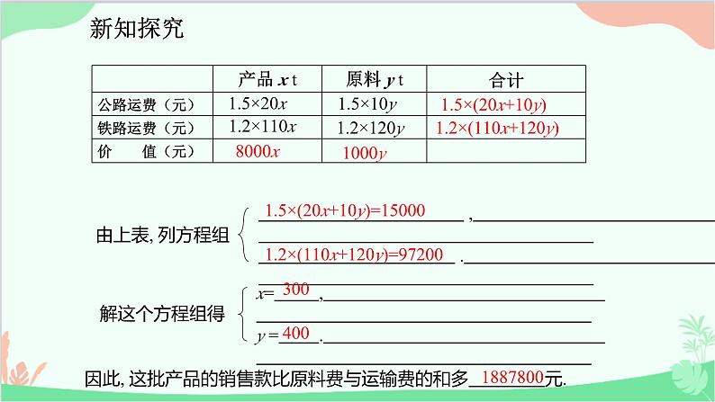 人教版数学七年级下册 8.3.2 用二元一次方程组解决行程、工程等问题课件第8页