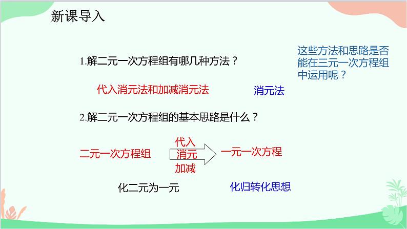 人教版数学七年级下册 8.4 三元一次方程组的解法课件第3页