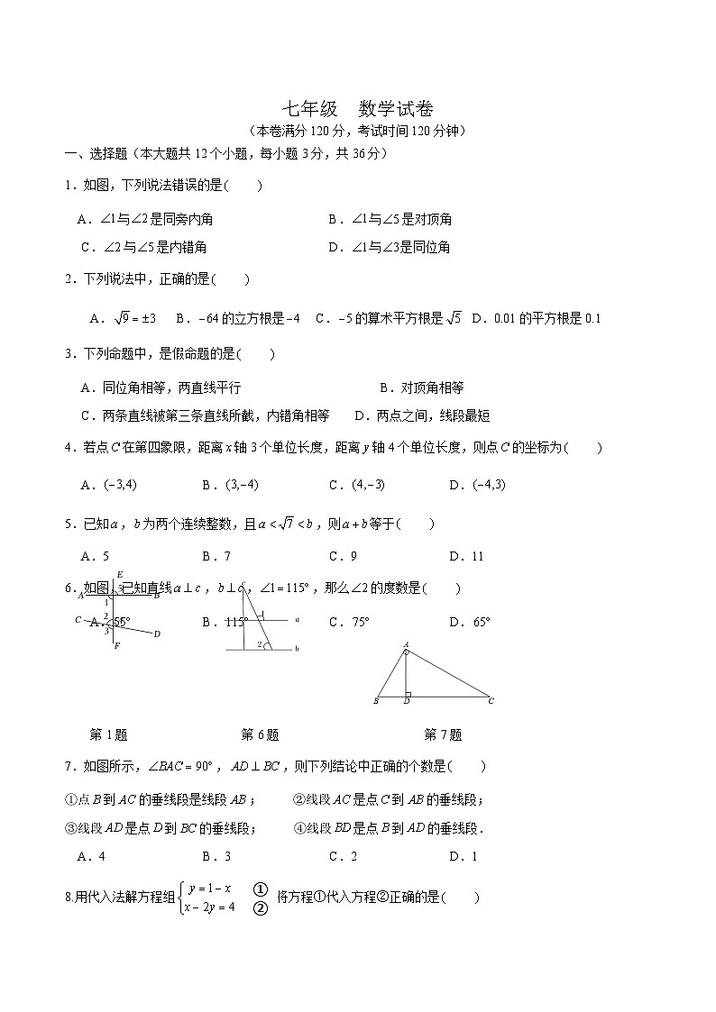 四川省泸州市合江县2023-2024学年七年级下学期期中考试数学试卷(含答案)01